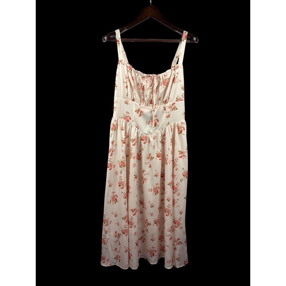 Women’s Scarlet Darkness Large Cream Corset Style Maxi Dress w/ Orange Florals